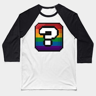 LGBTQ Pride Rainbow Pixel Question Mark Box Baseball T-Shirt